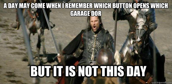 a day may come when I remember which button opens which garage dor but it is not this day  aragorn black gate