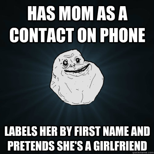 Has mom as a contact on phone Labels her by first name and pretends she's a girlfriend  Forever Alone