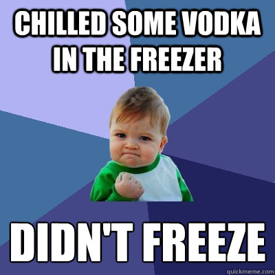 chilled some vodka in the freezer didn't freeze
  Success Kid