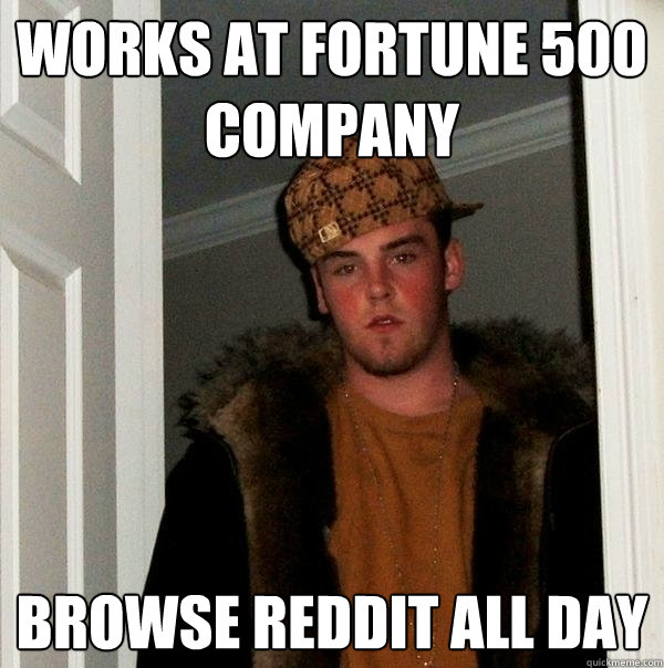 Works at fortune 500 company Browse reddit all day  Scumbag Steve