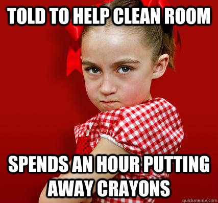 Told to help clean room spends an hour putting away crayons - Told to help clean room spends an hour putting away crayons  Spoiled Little Sister