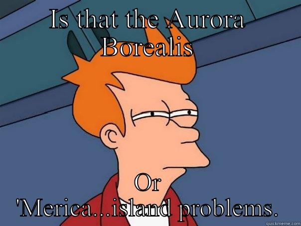 Island problems - IS THAT THE AURORA BOREALIS OR 'MERICA...ISLAND PROBLEMS. Futurama Fry