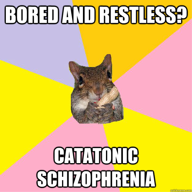 Bored and Restless? catatonic schizophrenia 
  Hypochondriac Squirrel