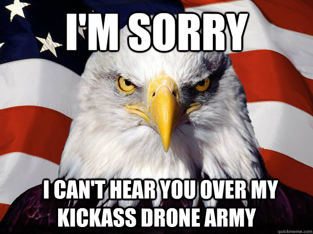I'm sorry   I can't hear you over my kickass drone army  Merica Eagle