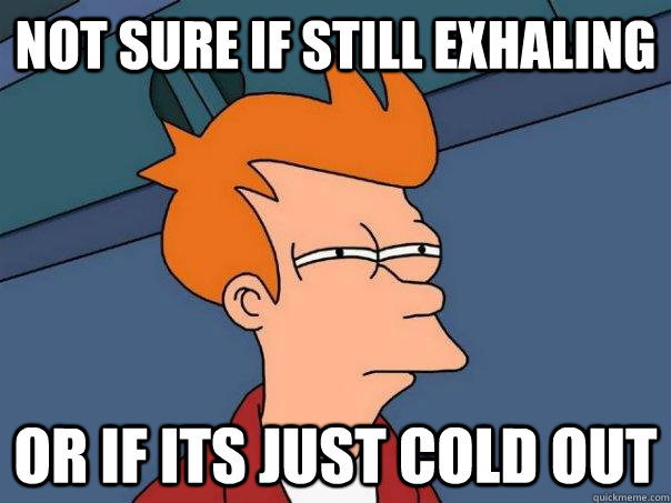 not sure if still exhaling or if its just cold out  Futurama Fry