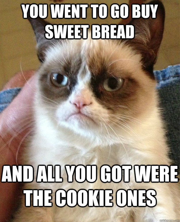 you went to go buy sweet bread and all you got were the cookie ones - you went to go buy sweet bread and all you got were the cookie ones  Grumpy Cat