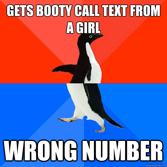 Gets booty call text from a girl Wrong Number - Gets booty call text from a girl Wrong Number  Socially Awesome Awkward Penguin
