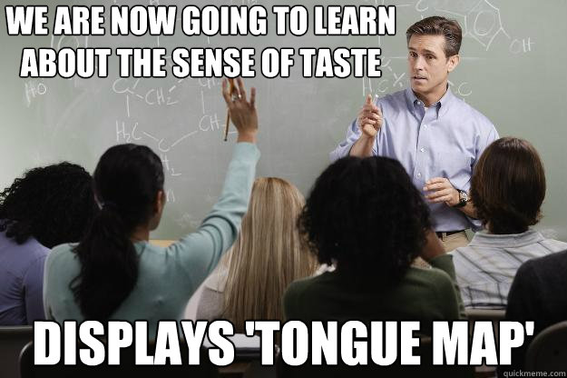 We are now going to learn about the sense of taste displays 'tongue map'  