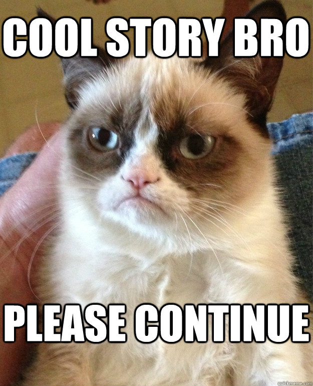 Cool story bro please continue  Grumpy Cat
