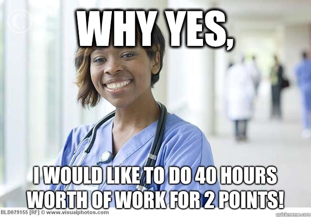 Why yes,  I would like to do 40 hours worth of work for 2 points!  Nursing Student