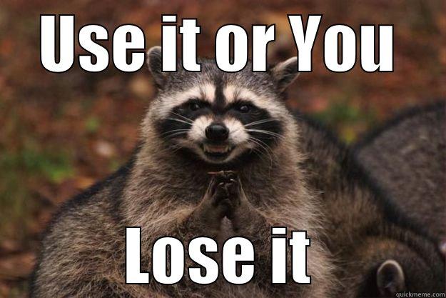 USE IT OR YOU LOSE IT Evil Plotting Raccoon