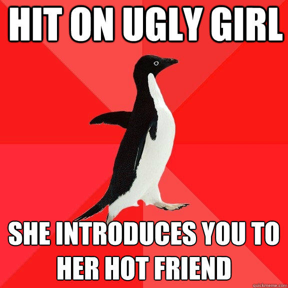 Hit on ugly girl She introduces you to her hot friend  Socially Awesome Penguin