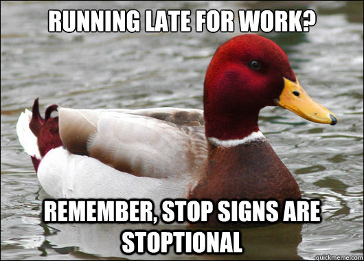 Running Late For Work? Remember, stop signs are Stoptional  Malicious Advice Mallard