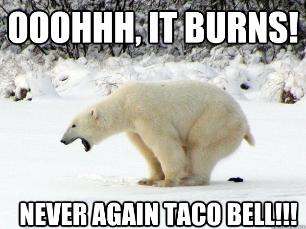 ooohhh, it burns! Never again taco bell!!!  Polar Bear Crap