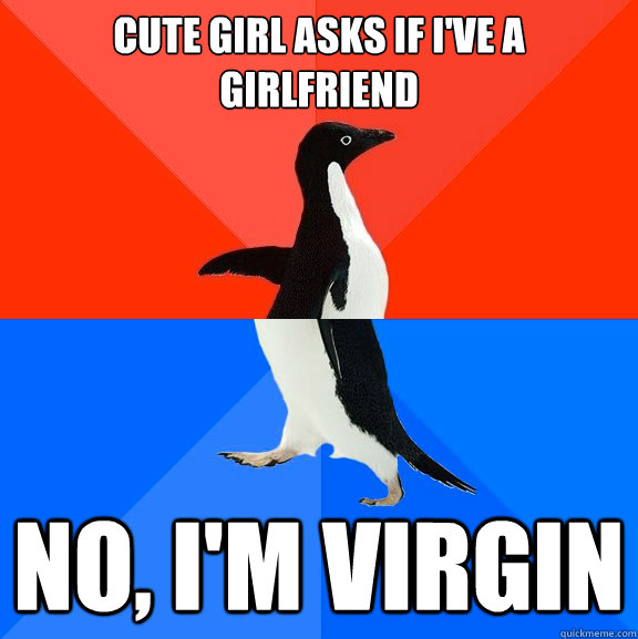 cute girl asks if i've a Girlfriend No, I'm virgin  Socially Awesome Awkward Penguin