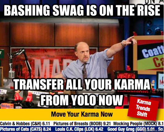 bashing swag is on the rise transfer all your karma from yolo now - bashing swag is on the rise transfer all your karma from yolo now  Mad Karma with Jim Cramer