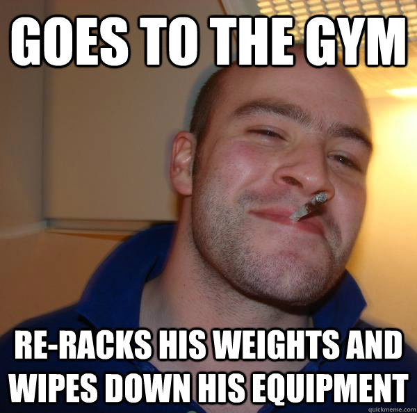 Goes to the gym re-racks his weights and wipes down his equipment - Goes to the gym re-racks his weights and wipes down his equipment  Misc