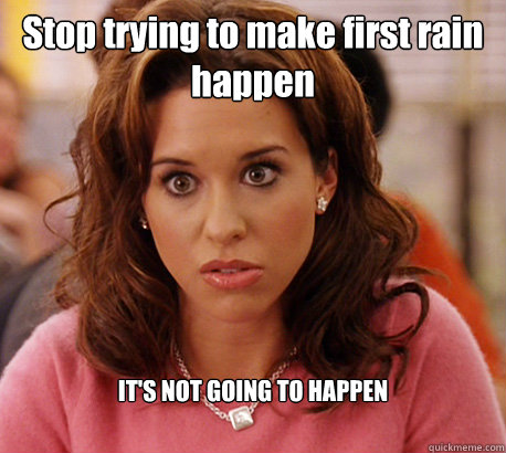 Stop trying to make first rain happen IT'S NOT GOING TO HAPPEN - Stop trying to make first rain happen IT'S NOT GOING TO HAPPEN  Gretchen Weiners