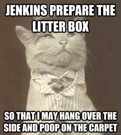 Jenkins prepare the litter box So that I may hang over the side and poop on the carpet  Aristocat