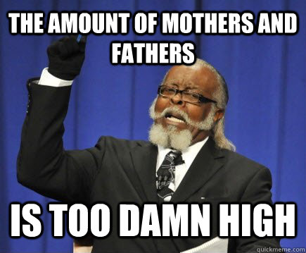 The amount of mothers and fathers is too damn high  Too Damn High