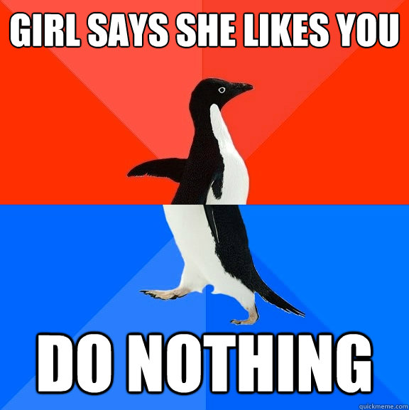 Girl Says she likes you Do Nothing  Socially Awesome Awkward Penguin