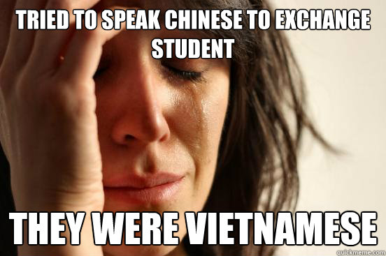 Tried to speak Chinese to exchange student They were Vietnamese  First World Problems