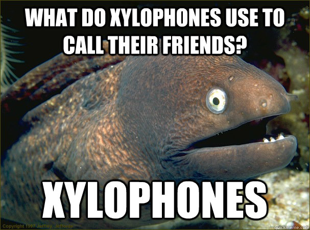 What do xylophones use to call their friends? xylophones  Bad Joke Eel