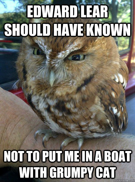 edward lear should have known not to put me in a boat with grumpy cat - edward lear should have known not to put me in a boat with grumpy cat  Angry Owl