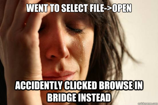 Went to select File->Open Accidently clicked Browse in Bridge instead  First World Problems