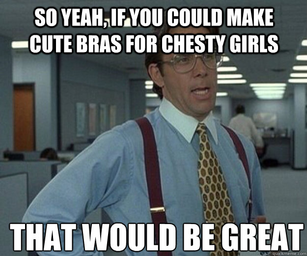 So yeah, if you could make cute bras for chesty girls THAT WOULD BE GREAT - So yeah, if you could make cute bras for chesty girls THAT WOULD BE GREAT  that would be great