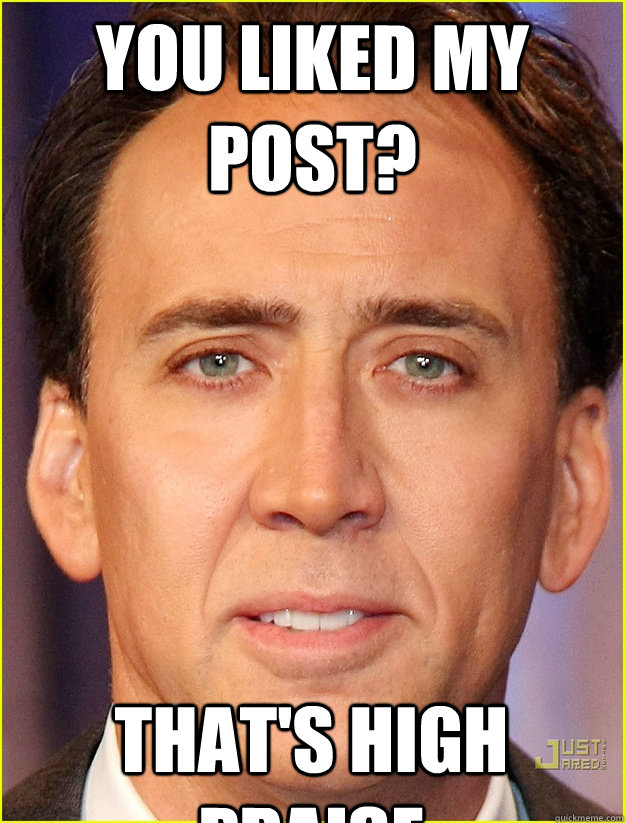 You liked my post? That's high praise - You liked my post? That's high praise  Nicholas Cage SoL