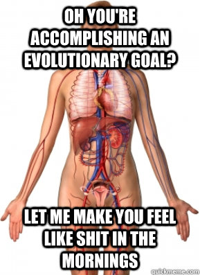 oh you're accomplishing an evolutionary goal? Let me make you feel like shit in the mornings - oh you're accomplishing an evolutionary goal? Let me make you feel like shit in the mornings  Scumbag Female Body