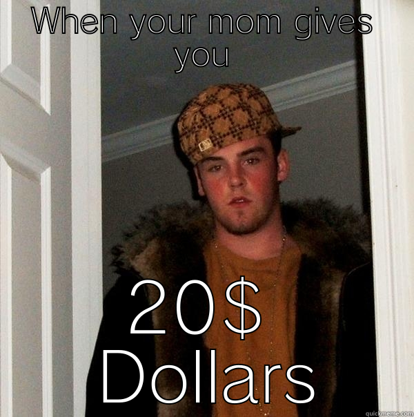 WHEN YOUR MOM GIVES YOU 20$  DOLLARS Scumbag Steve