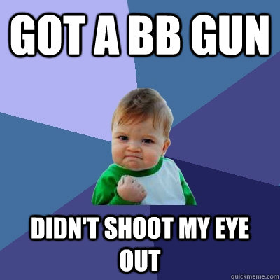 Got a bb gun didn't shoot my eye out  Success Kid