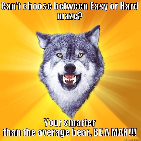 CAN'T CHOOSE BETWEEN EASY OR HARD MAZE? YOUR SMARTER THAN THE AVERAGE BEAR, BE A MAN!!! Courage Wolf