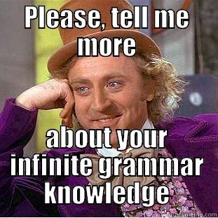 PLEASE, TELL ME MORE ABOUT YOUR INFINITE GRAMMAR KNOWLEDGE Condescending Wonka