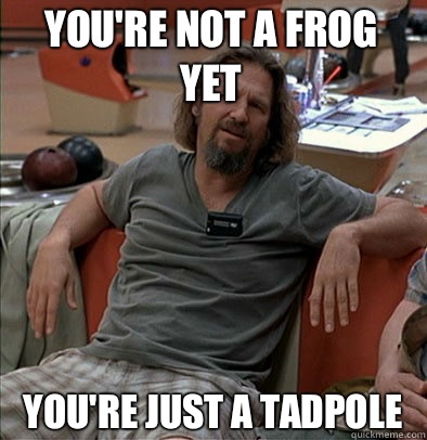 You're not a frog yet You're just a tadpole  The Dude