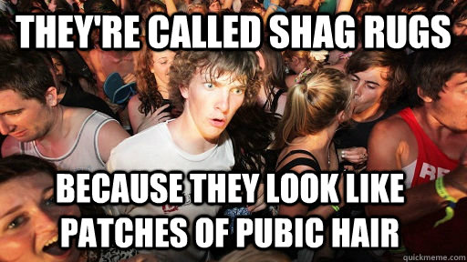 they're called shag rugs because they look like patches of pubic hair  Sudden Clarity Clarence