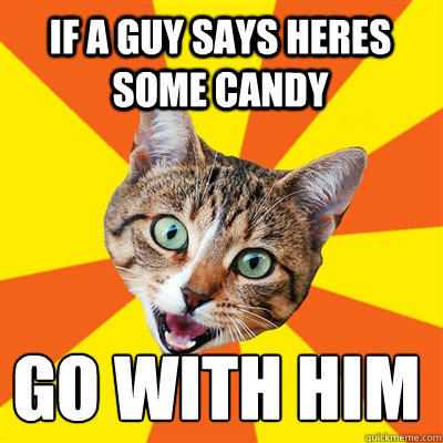 if a guy says heres some candy go with him - if a guy says heres some candy go with him  Bad Advice Cat