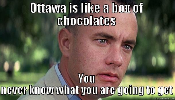 Ottawa Forrest gump - OTTAWA IS LIKE A BOX OF CHOCOLATES YOU NEVER KNOW WHAT YOU ARE GOING TO GET Offensive Forrest Gump
