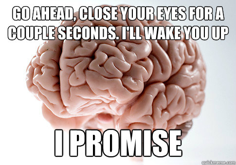 go ahead, close your eyes for a couple seconds. i'll wake you up I promise  Scumbag Brain