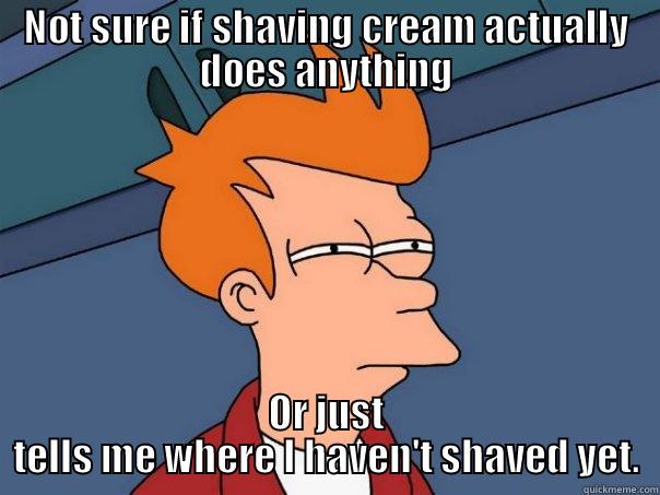 NOT SURE IF SHAVING CREAM ACTUALLY DOES ANYTHING OR JUST TELLS ME WHERE I HAVEN'T SHAVED YET. Futurama Fry