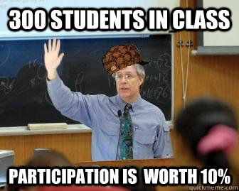 300 Students in class participation is  worth 10%  