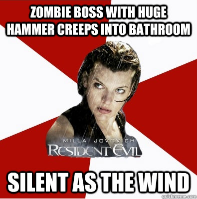 Zombie boss with huge hammer creeps into bathroom Silent as the wind  Resident evil logic