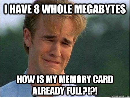 I have 8 whole megabytes  how is my memory card already full?!?! - I have 8 whole megabytes  how is my memory card already full?!?!  1990s Problems
