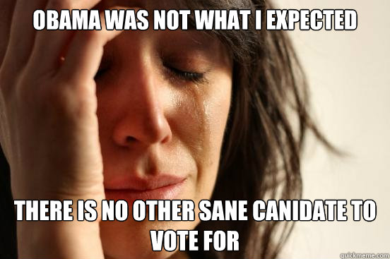 Obama was not what I expected there is no other sane canidate to vote for  First World Problems