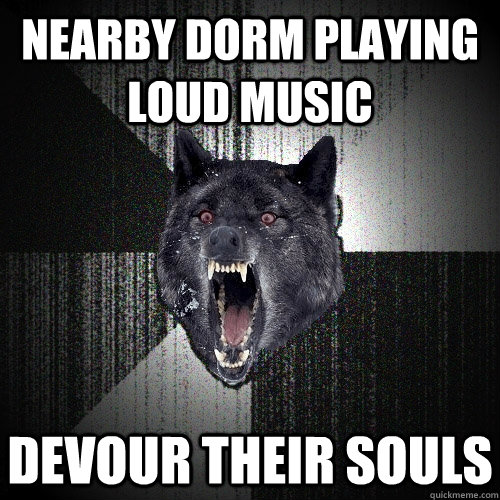 NEARBY DORM PLAYING LOUD MUSIC DEVOUR THEIR SOULS  Insanity Wolf
