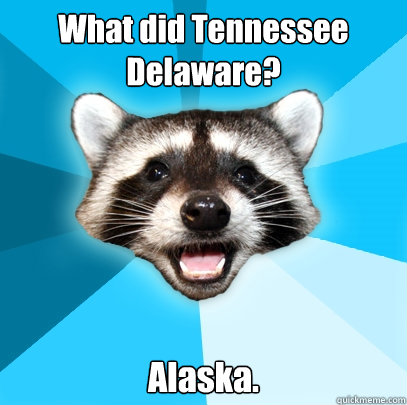 What did Tennessee Delaware?  Alaska.   Lame Pun Coon