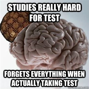 Studies really hard for test Forgets everything when actually taking test  Scumbag Brain