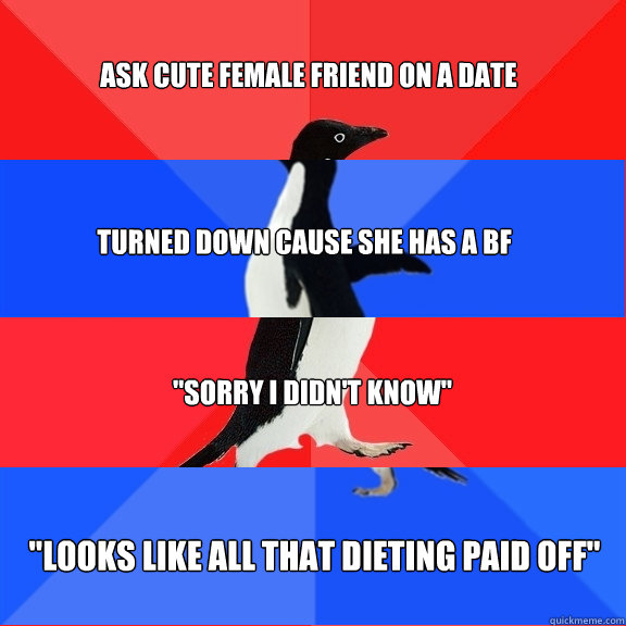 Ask cute female friend on a date Turned down cause she has a bf 
